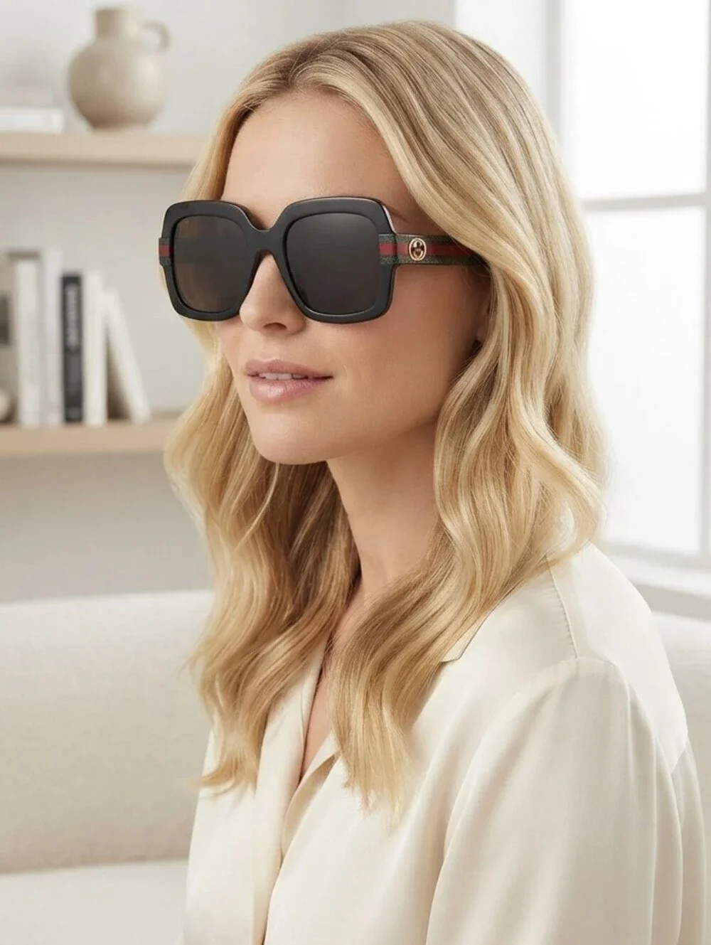 Gucci Women's Sunglasses with Black Frame and Red & Green Accents With Gold Logo